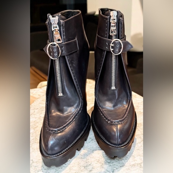 NWOT. Prada black leather boots with silver hardware. Front zipper - Picture 3 of 12